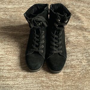 Black suede combat boots
